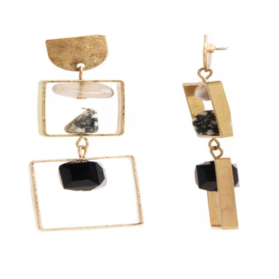 Saachi Women's Black Bead And Stone Square Dangle Earrings