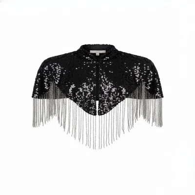 Saachi Women's Black Beaded Fringe Sequin Capelet
