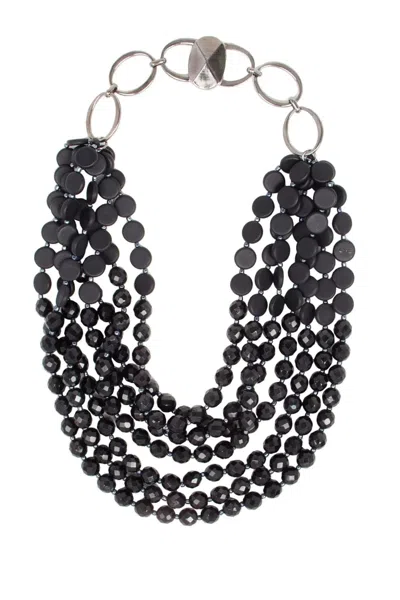 Saachi Women's Black Beaded Multi Strand Chunky Necklace