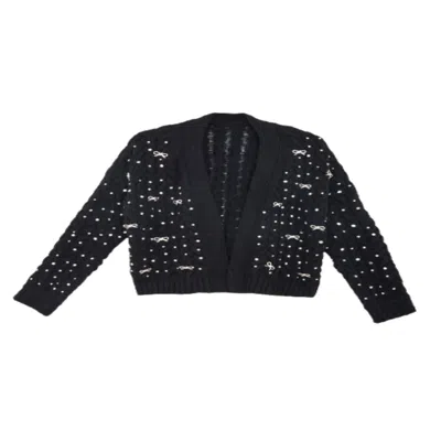 Saachi Women's Black Bow Jeweled Cardigan
