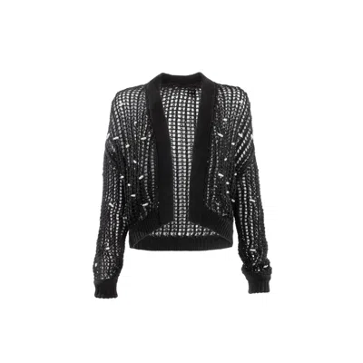 Saachi Women's Black Coastal Shell Sequin Cardigan