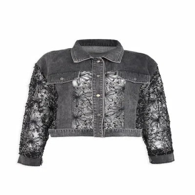 Saachi Women's Black Denim Lace Jacket In Gray