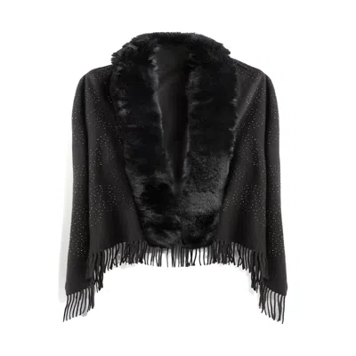 Saachi Women's Black Faux Fur Crystal Scarf