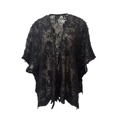 Saachi Women's Black Floral Lace Tie Front Ruana