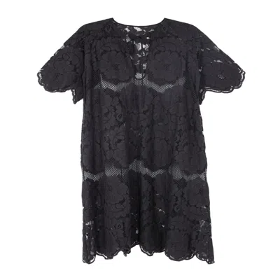 Saachi Women's Black Floral Mesh Lace Kaftan