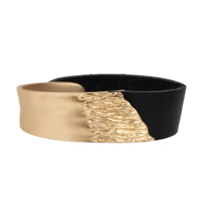 SAACHI WOMEN'S BLACK / GOLD LEATHER METAL STATEMENT BLACK BRACELET