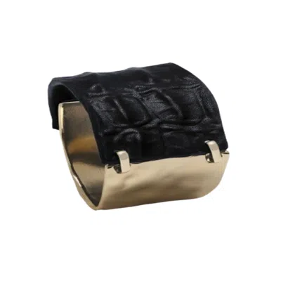 Saachi Women's Black / Gold Wild Ways Metal Leather Hook Black Bracelet In Brown