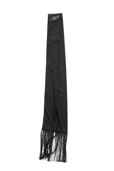 Saachi Women's Black Hand Stitched Skinny Tassels Scarf