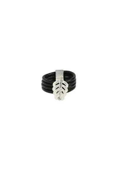 Saachi Women's Black Leaf Cord Ring