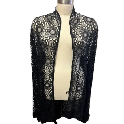 Saachi Women's Black Long Lace Kimono
