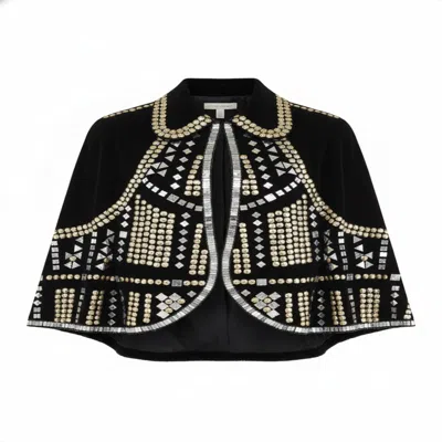 Saachi Women's Black Velvet Embellished Capelet