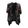 Saachi Women's Black Velvet Kimono For Winter In Multi