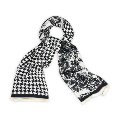SAACHI WOMEN'S BLACK / WHITE HOUNDSTOOTH REVERSIBLE SCARF