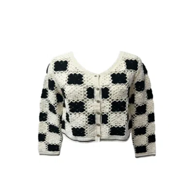 Saachi Women's Black / White Checkered Crochet Cardigan In Multi