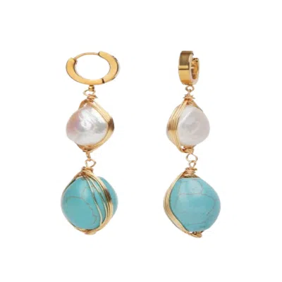 Saachi Women's Black / White Turquoise Baroque Pearl Dangle Earrings In Multi