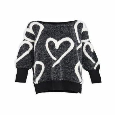 Saachi Women's Black / White Whimsical Heart Sweater In Multi