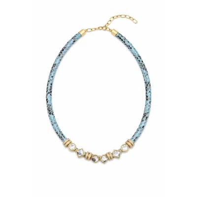 Saachi Women's Bling Charm Leather Light Blue Necklace