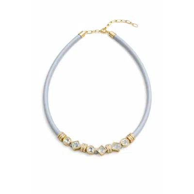 Saachi Women's Bling Charm Leather Light Grey Necklace In Metallic
