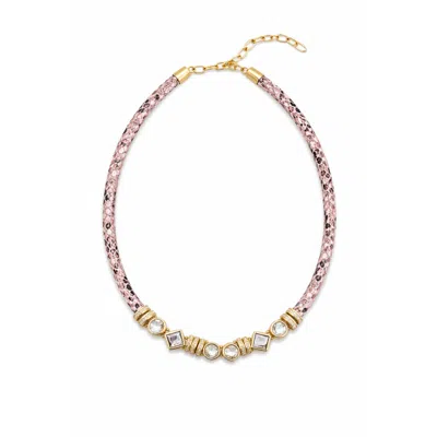 Saachi Women's Bling Charm Leather Light Pink Necklace In Metallic