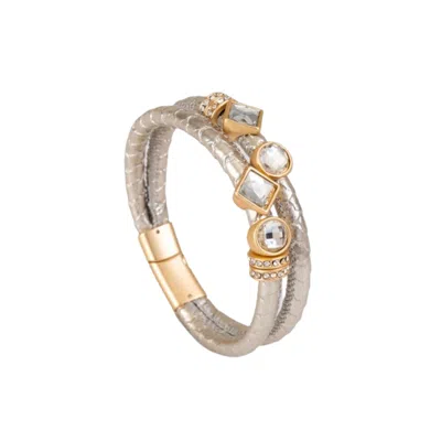 Saachi Women's Bling Charm Leather Silver Bracelet