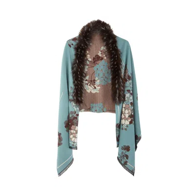 Saachi Women's Bloom Reversible Fur Blue Scarf