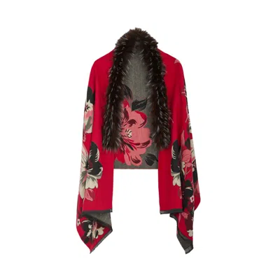 Saachi Women's Bloom Reversible Fur Red Scarf