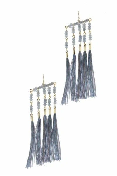 Saachi Women's Blue Beaded Fringe Tassel Earrings
