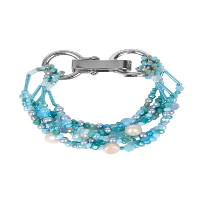 Saachi Women's Blue Beaded Layered Turquoise Bracelet