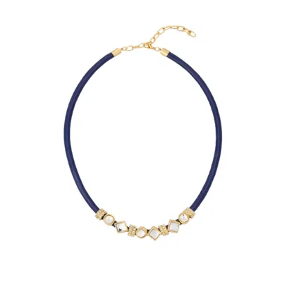Saachi Women's Blue Bling Charm Leather Navy Necklace
