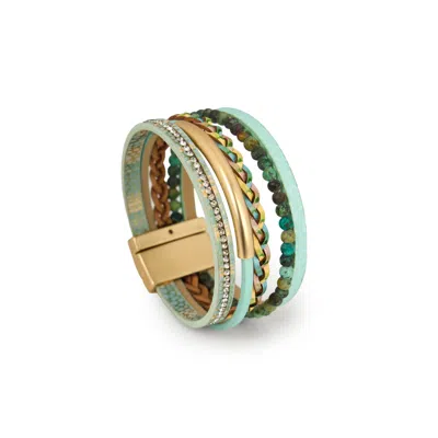 Saachi 13. Leather Bracelet Blue In Green