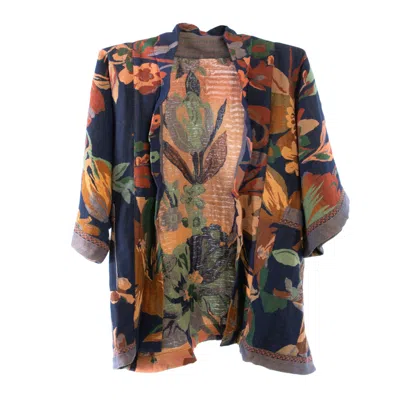 Saachi Women's Blue Floral Cotton Kimono Jacket