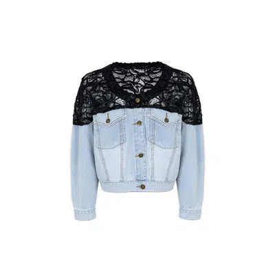 Saachi Women's Blue Floral Mesh Denim Jacket