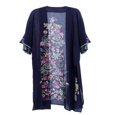 Saachi Women's Blue Flowy Paisley Kimono Long