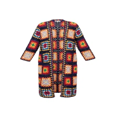 Saachi Women's Blue Granny Square Crochet Navy Kimono In Multi