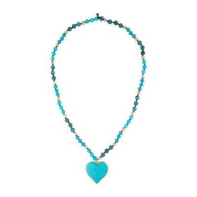 Saachi 34. Heart Stone Beaded Necklace Blue In Brown