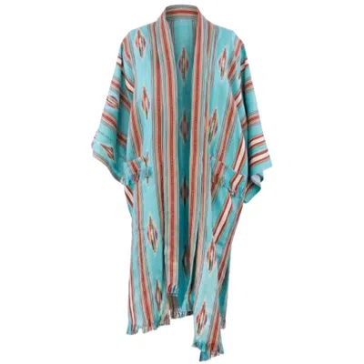 Saachi Women's Blue Ikat Striped Turquoise Jacket