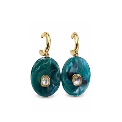 Saachi Women's Blue Marble Disc Crystal Hoop Earrings