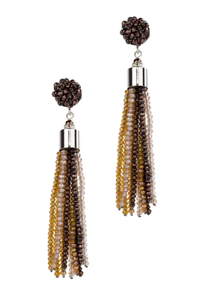 Saachi Women's Blue Multi Colored Crystal Tassel Earring
