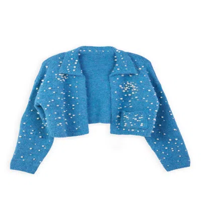 Saachi Faux Pearl Bead Open Front Cardigan In Blue