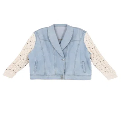 Saachi Women's Blue Pearl Knit Denim Jacket