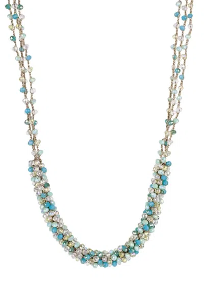 Saachi Women's Blue Short Beaded Cluster Necklace