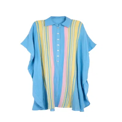 Saachi Women's Blue Striped Collared Kaftan