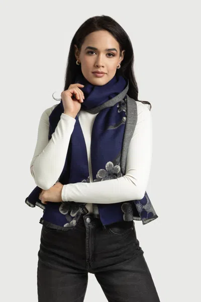 Saachi Women's Blue Two Color Floral Reversible Scarf