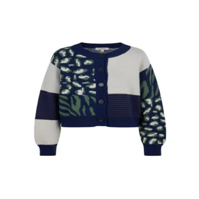 Saachi Women's Blue / White Multi Patterned Tie-back Cardigan