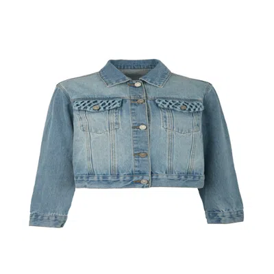 Saachi Women's Blue Woven Pocket Denim Jacket
