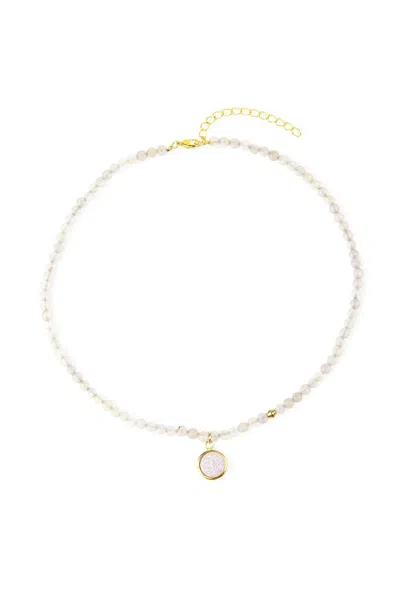 Saachi Women's Brown Agate Gemstone Beads Necklace With Druzy White Pendant