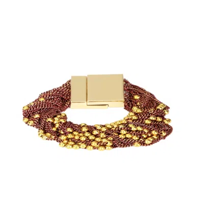 Saachi Women's Brown Beaded Chain Marsala Bracelet In Gold