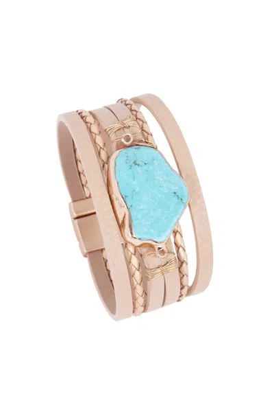 Saachi Women's Brown Braided Turquoise Bracelet - Blue