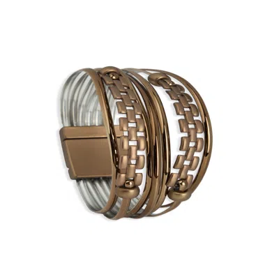 Saachi Women's Brown Chain & Cord Leather Bracelet