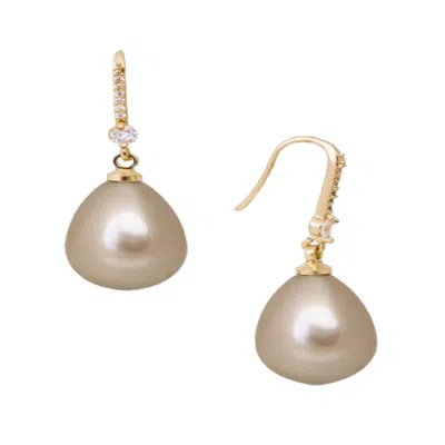 Saachi Women's Brown Colored Pearl Dangle Beige Earrings In Gold